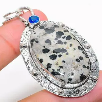 Подвеска из стерлингового серебра 925 пробы с натуральной далматиновой яшмой и голубым топазом 2,56 дюйма m1A05
