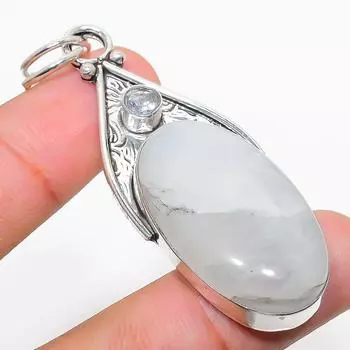 Подвеска из стерлингового серебра 925 пробы с натуральным радужным лунным камнем и белым топазом 2,60 дюйма z9D18