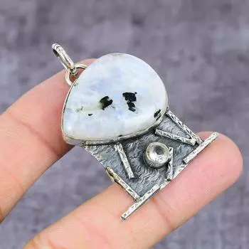 Подвеска из стерлингового серебра 925 пробы с натуральным лунным камнем и белым топазом, 2,36 дюйма q6d88