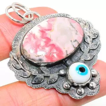 Подвеска из стерлингового серебра 925 пробы с натуральным родохрозитом и драгоценным камнем «сглаз» 2,17 дюйма R6i27