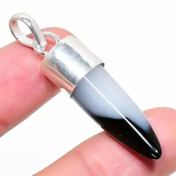 Подвеска из стерлингового серебра 925 пробы с натуральным полосатым камнем ручной работы 1,97 дюйма e9i75