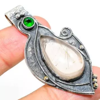 Подвеска из стерлингового серебра 925 пробы с натуральным золотым рутилом и диопсидом 2,32 дюйма w2y84