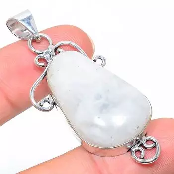 Подвеска из стерлингового серебра 925 пробы с натуральным радужным лунным камнем 2,29 дюйма O5Q01
