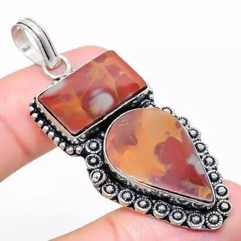 Подвеска из стерлингового серебра 925 пробы с драгоценным камнем Noreena Jasper 2,36 дюйма M5T56 красный