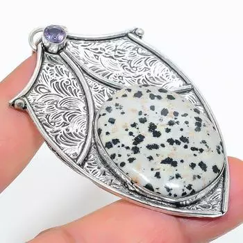 Подвеска из стерлингового серебра 925 пробы с натуральным далматинским яшмом 2,80 дюйма D6m91