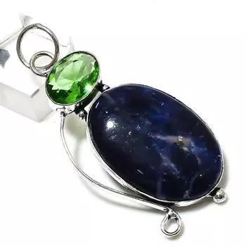 Подвеска из стерлингового серебра 925 пробы с натуральным содалитом и драгоценным камнем перидот 2,48 дюйма L7G67