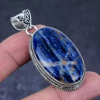 Подвеска из стерлингового серебра 925 пробы с драгоценным камнем содалит 2,29 дюйма y3n09