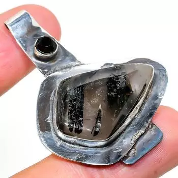 Подвеска из стерлингового серебра 925 пробы с натуральным черным рутилом и шпинелью 2,01 дюйма M2r82