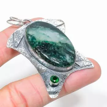 Подвеска из стерлингового серебра 925 пробы с натуральным зеленым авантюрином и перидотом 2,60 дюйма t8O40