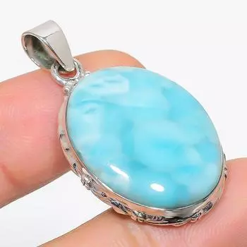 Подвеска из стерлингового серебра 925 пробы с драгоценным камнем Natural Republic Larimar 1,75 дюйма u1B76