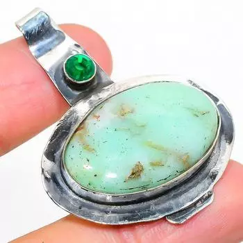 Подвеска из стерлингового серебра 925 пробы с натуральным хризопразом и диопсидом 1,97 дюйма D0N39