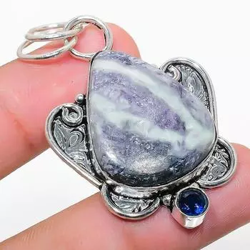 Подвеска из стерлингового серебра 925 пробы с натуральным каммереритом и голубым топазом 2,05 дюйма m6M21