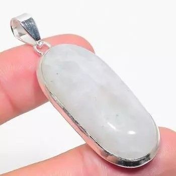 Подвеска из стерлингового серебра 925 пробы с натуральным радужным лунным камнем 2,29 дюйма V9g82