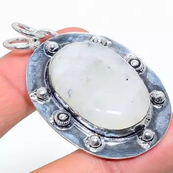 Подвеска из стерлингового серебра 925 пробы с натуральным радужным лунным камнем 2,29 дюйма N4c90