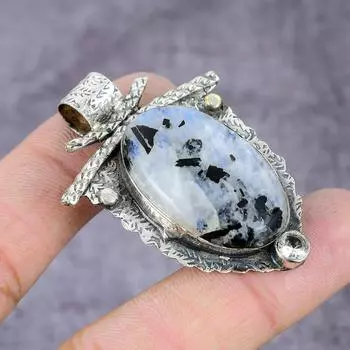 Подвеска из стерлингового серебра 925 пробы с натуральным черным рутилом и топазом ручной работы 2,37 дюйма P9y62