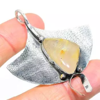 Подвеска из стерлингового серебра 925 пробы с натуральным золотым рутилом 2,44 дюйма B2q87