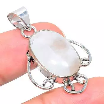 Подвеска из стерлингового серебра 925 пробы с натуральным радужным лунным камнем 1,65 дюйма i6f60