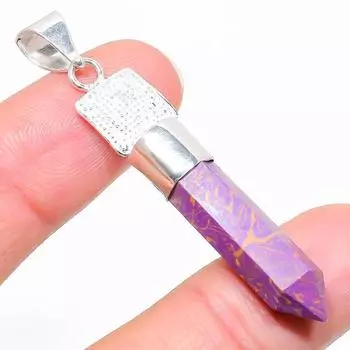 Подвеска из стерлингового серебра 925 пробы с натуральным медным фиолетовым бирюзовым камнем 2,17 дюйма H6o72