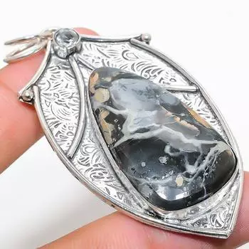 Подвеска из стерлингового серебра 925 пробы с натуральной яшмой малигано и белым топазом 2,84 дюйма N1L69