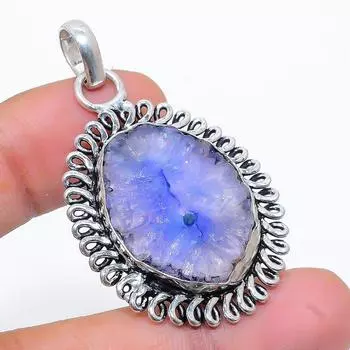 Подвеска из стерлингового серебра 925 пробы с натуральным синим солнечным кварцем, 1,93 дюйма, v6E10