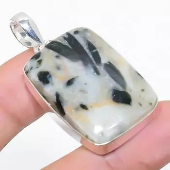 Подвеска из стерлингового серебра 925 пробы с натуральным черным рутилом ручной работы 1,77 дюйма Q2M18