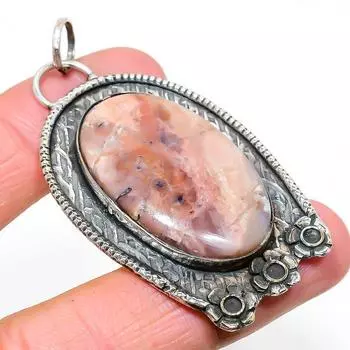 Подвеска из стерлингового серебра 925 пробы с натуральным розовым опалом ручной работы 2,56 дюйма b8g32