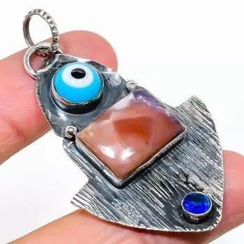 Подвеска из стерлингового серебра 925 пробы с натуральной кровью дракона и драгоценным камнем сглаза 2,44 дюйма F9h30