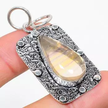 Подвеска из стерлингового серебра 925 пробы с натуральным флюоритом ручной работы 2,17 дюйма Q4w30