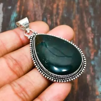 Подвеска из стерлингового серебра 925 пробы с кровавым камнем, драгоценными камнями ручной работы на День Благодарения 2.27 Inches зелёный