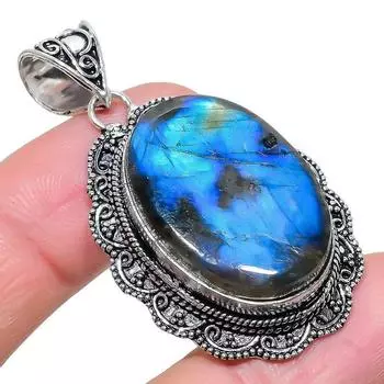 Подвеска из стерлингового серебра 925 пробы с драгоценным камнем лабрадоритом 2,17 дюйма AH-900 2.2 чёрный