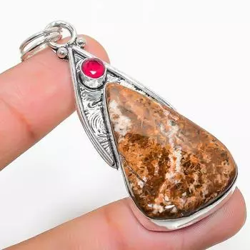 Подвеска из стерлингового серебра 925 пробы с натуральным лимонным хризопразом и рубиллитом 2,56 дюйма f4D61