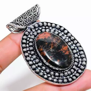 Подвеска из стерлингового серебра 925 пробы с натуральным обсидианом красного дерева 2,44 дюйма e4z37