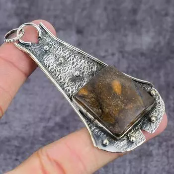 Подвеска из стерлингового серебра 925 пробы с натуральным серебряным обсидианом 2,95 дюйма t7k18