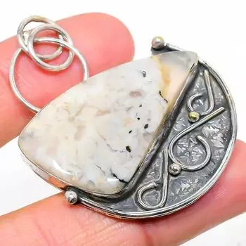 Подвеска из стерлингового серебра 925 пробы с натуральным русским дендритным камнем 2,25 дюйма J1i89