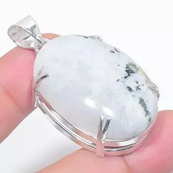 Подвеска из стерлингового серебра 925 пробы с натуральным радужным лунным камнем 1,89 дюйма K8J01