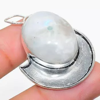 Подвеска из стерлингового серебра 925 пробы с натуральным радужным лунным камнем размером 1,81 дюйма z5M79