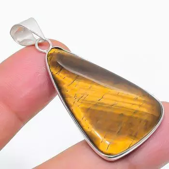 Подвеска из стерлингового серебра 925 пробы с натуральным тигровым глазом 1,85 дюйма t7R16