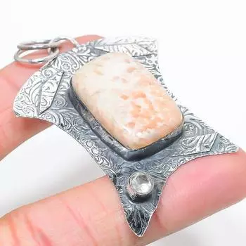 Подвеска из стерлингового серебра 925 пробы с натуральным сколецитом и белым топазом 2,68 дюйма Q5Q06