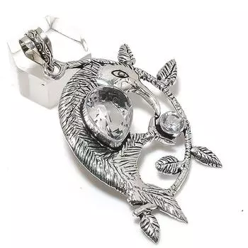 Подвеска из стерлингового серебра 925 пробы с натуральным белым топазом 2,56 дюйма V4z09