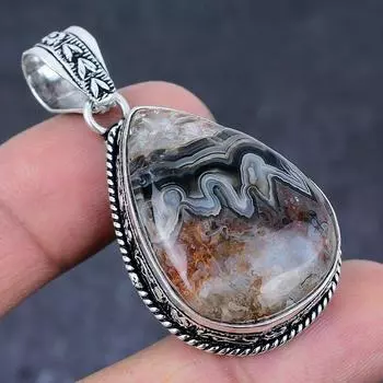 Подвеска из стерлингового серебра 925 пробы с драгоценным камнем Laguna Lace Agate, 2,05 дюйма, i0N59