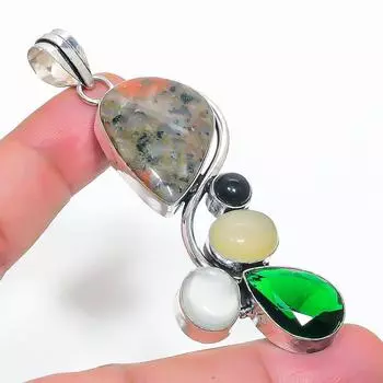 Подвеска из стерлингового серебра 925 пробы с натуральным унакитом и диопсидом 3,07 дюйма K1g20