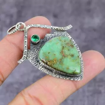 Подвеска из стерлингового серебра 925 пробы с натуральным хризопразом и диопсидом 2,25 дюйма L9V40