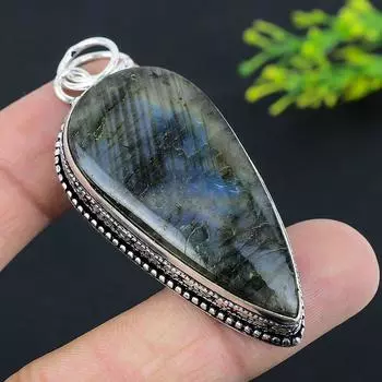 Подвеска из стерлингового серебра 925 пробы с драгоценным камнем лабрадоритом 2,68 дюйма o0N39