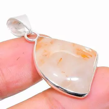 Подвеска из стерлингового серебра 925 пробы с натуральным золотым рутилом ручной работы 1,42 дюйма a3z72