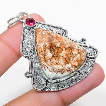 Подвеска из стерлингового серебра 925 пробы с натуральным лимонным хризопразом и рубиллитом 2,36 дюйма A7E91