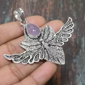 Подвеска из стерлингового серебра 925 пробы с шалфеем и аметистом, удивительный ювелирный камень ручной работы 2.56 Inches розовый