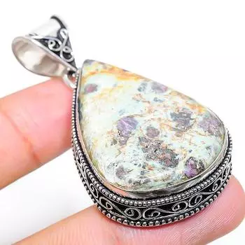 Подвеска из стерлингового серебра 925 пробы с драгоценным камнем RubyFuchsite, 2,25 дюйма, d1y65