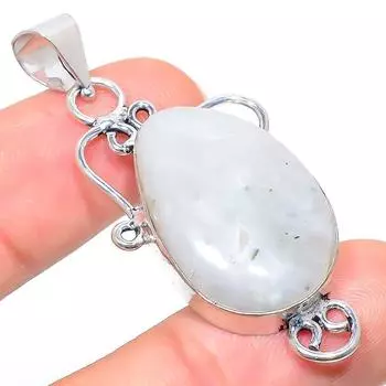 Подвеска из стерлингового серебра 925 пробы с натуральным радужным лунным камнем 2,09 дюйма Z0r34