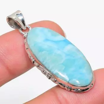 Подвеска из стерлингового серебра 925 пробы с драгоценным камнем Natural Republic Larimar 1,75 дюйма F9R58