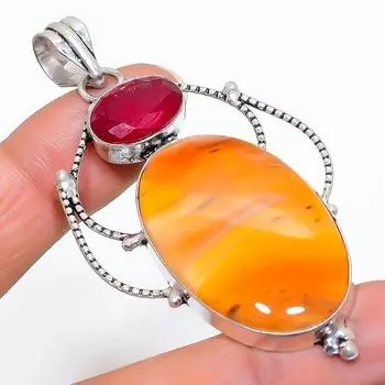 Подвеска из стерлингового серебра 925 пробы с натуральным агатом Монтана ручной работы 2,76 дюйма c2L79